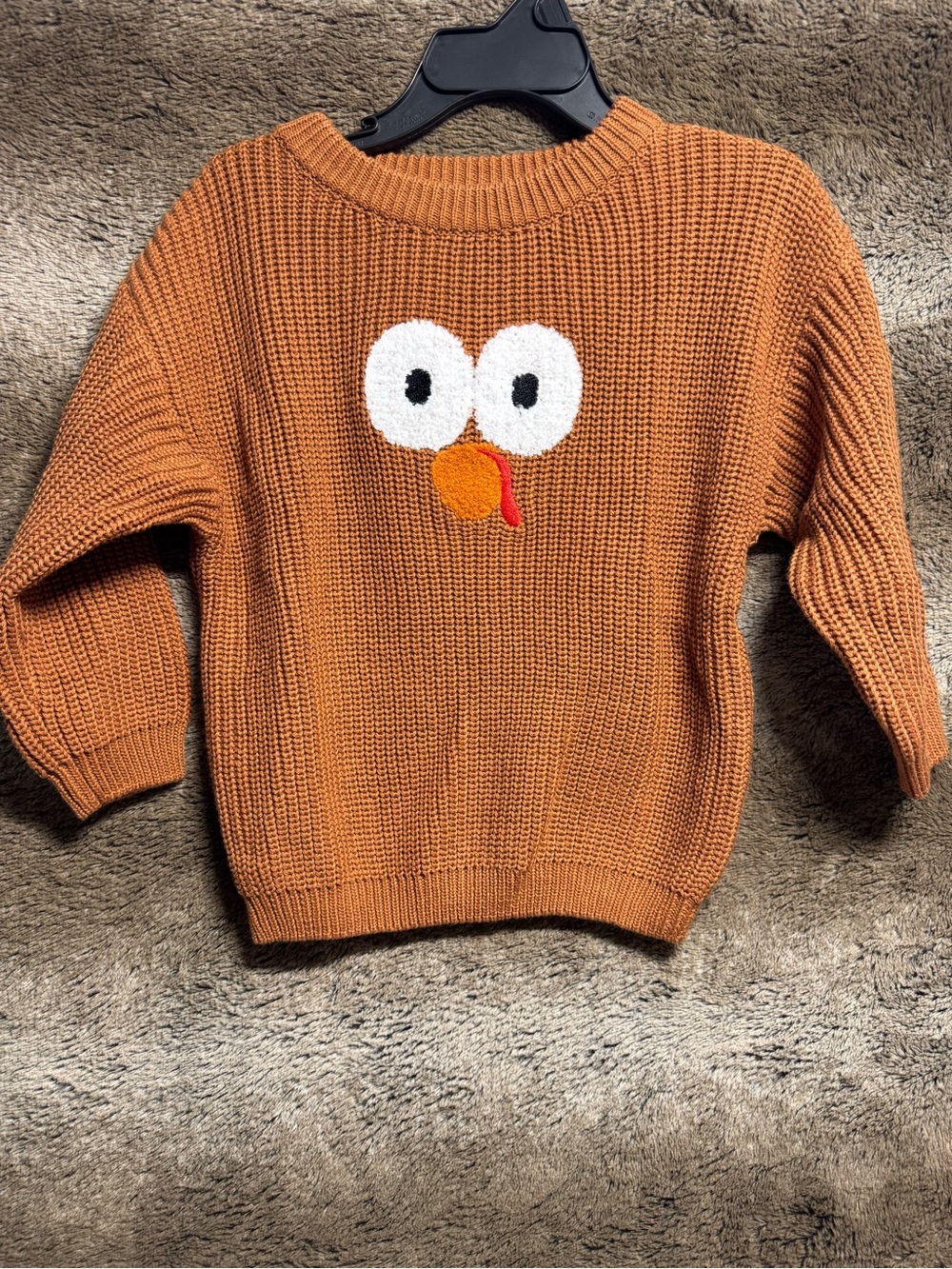 Boys or Girls' Brown Orange Turkey Face Knit Pullover Sweater